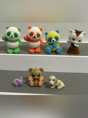 Cute Fuzzy Flocked Animal Figurine Set I Love Pandas